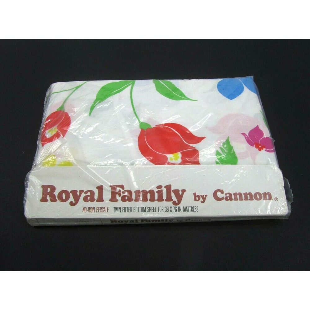 VTG Cannon Royal Family No Iron Floral Fitted Percale Bed Twin Sheet New Bright